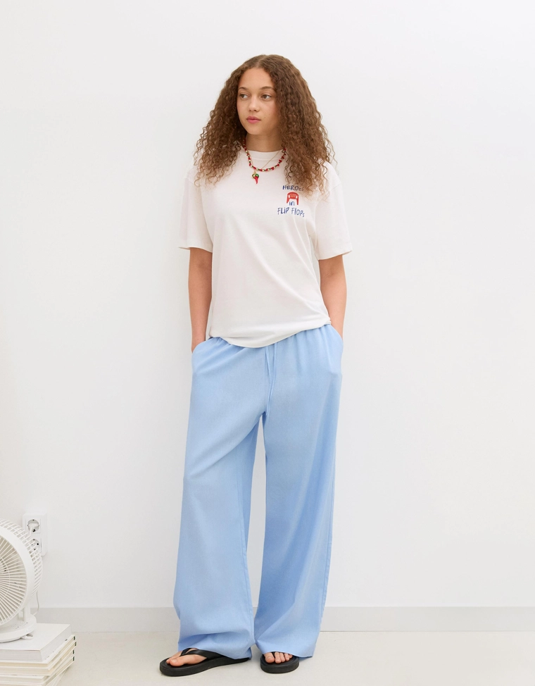 Брюки из смесового льна с эластичным поясом