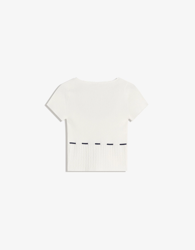 Свитер с короткими рукавами, узором «косы» и завязками