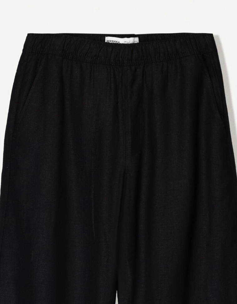 Джоггеры из смесового льна с широкими штанинами