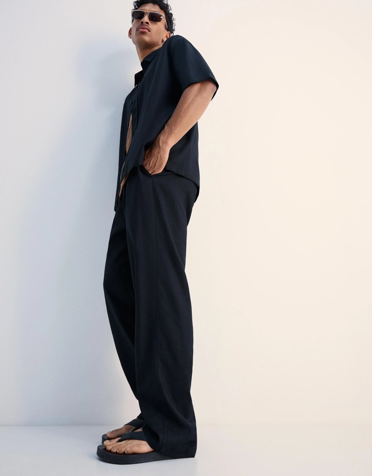 Джоггеры из смесового льна с широкими штанинами