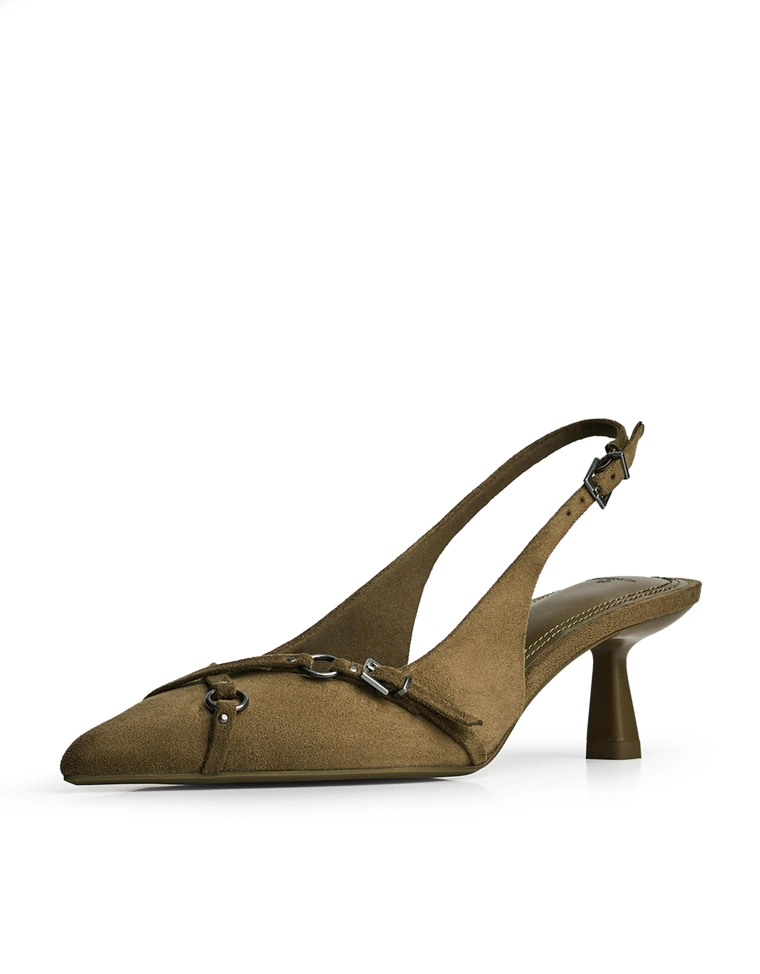 Туфли на среднем тонком каблуке с ремешками и пряжкой