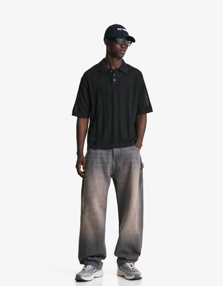 Поло с рельефным ажурным узором