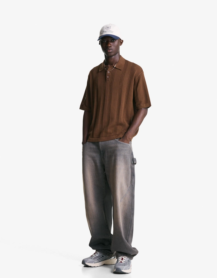 Поло с рельефным ажурным узором