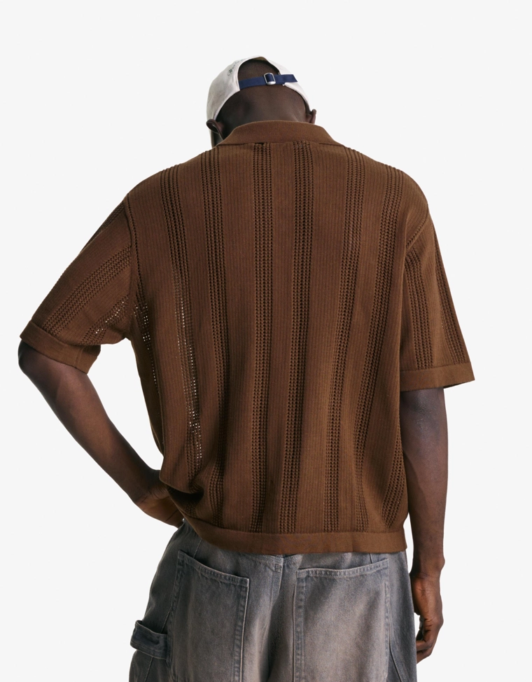 Поло с рельефным ажурным узором