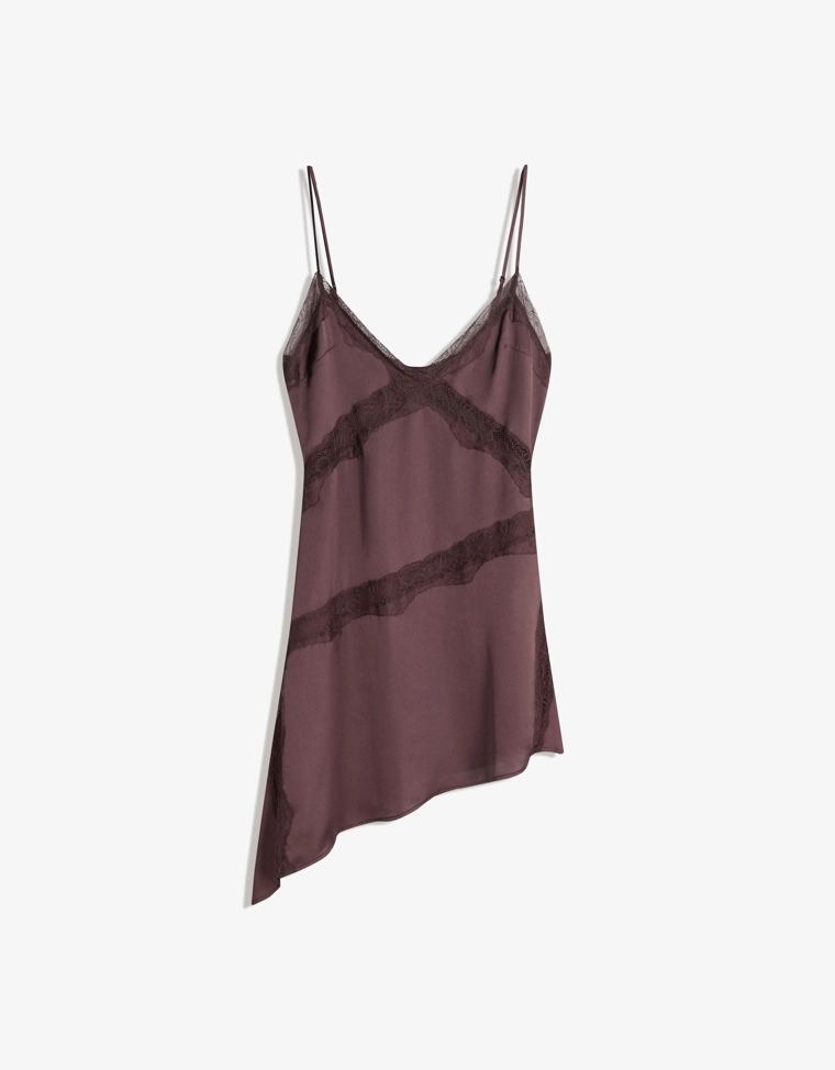 Мини-платье асимметричного кроя из сатина с кружевом