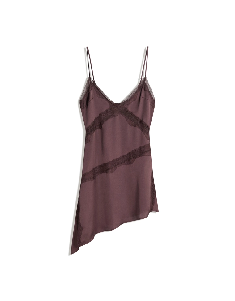 Мини-платье асимметричного кроя из сатина с кружевом