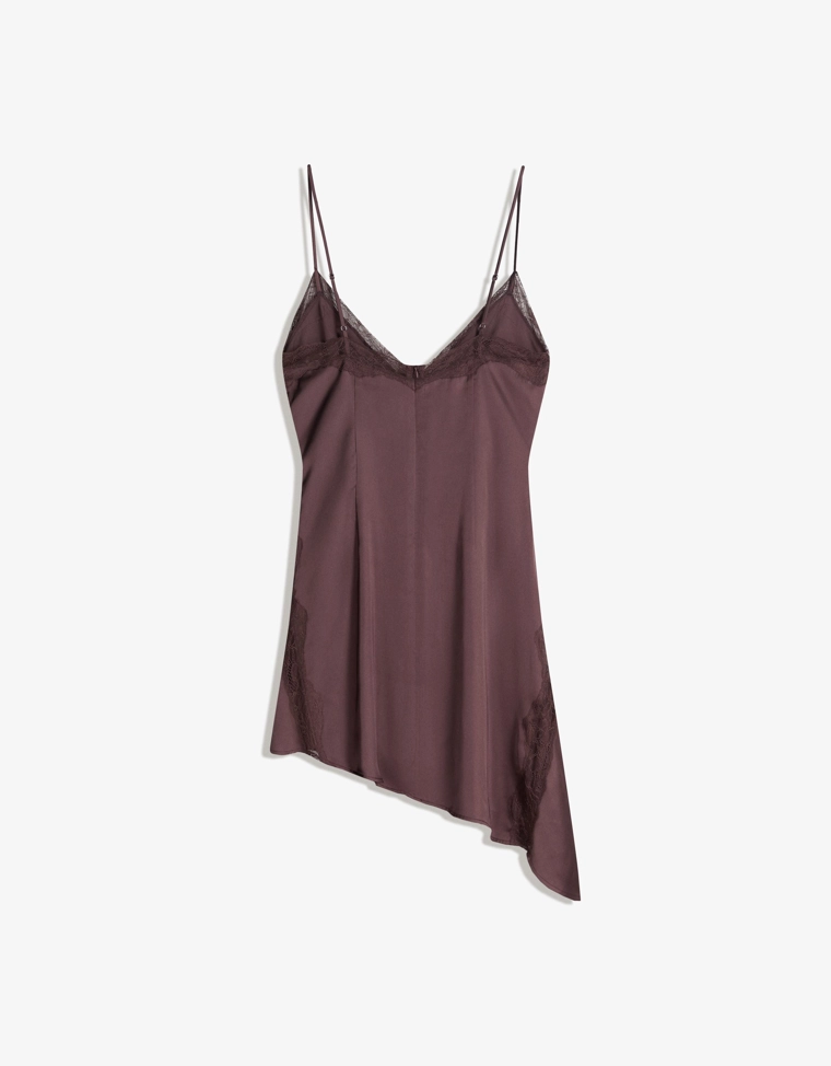 Мини-платье асимметричного кроя из сатина с кружевом