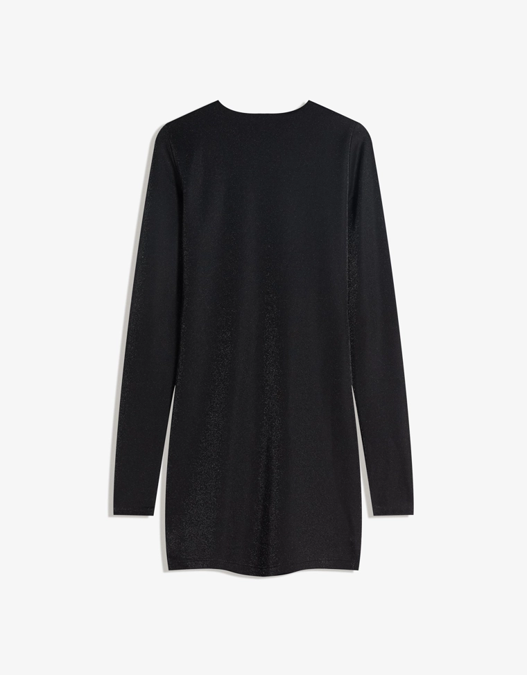 Мини-платье с длинными рукавами, сборками и блестящим эффектом