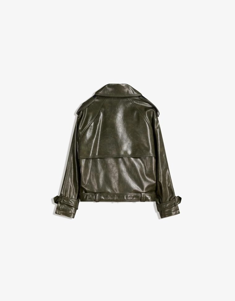 Короткая куртка-тренч из искусственной кожи