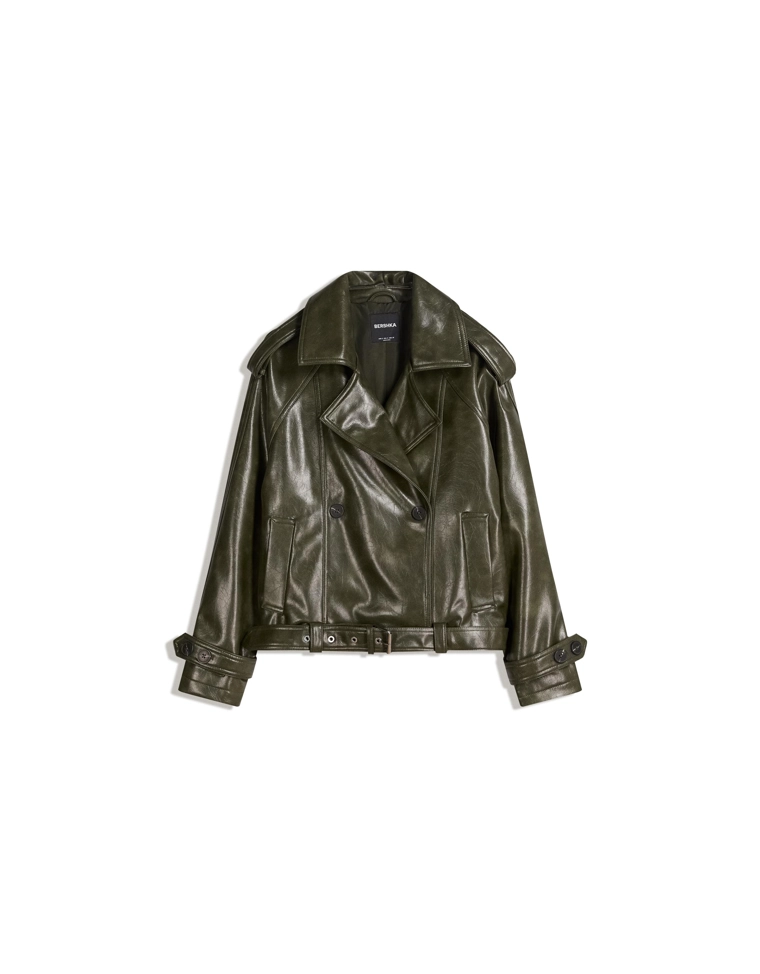 Короткая куртка-тренч из искусственной кожи