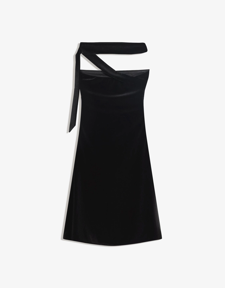 Мини-платье с вырезом бандо из бархата с платком