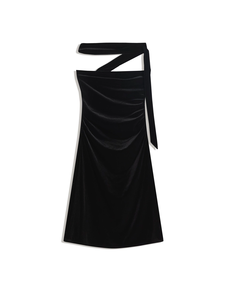 Мини-платье с вырезом бандо из бархата с платком