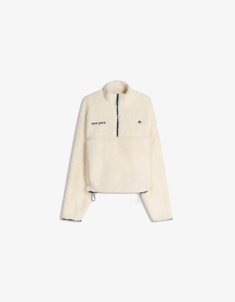 Свитер на молнии с эффектом овчины и регулируемым низом