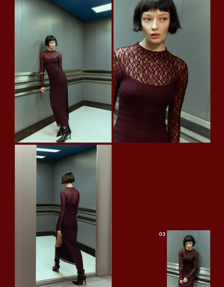 Кружевное платье миди с длинными рукавами