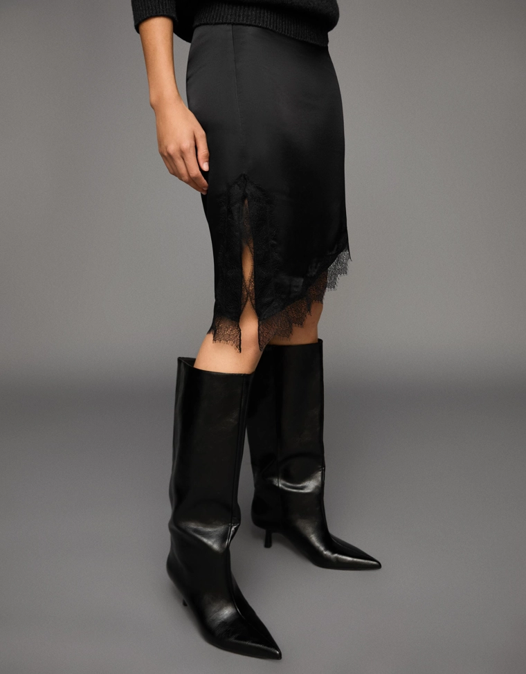 Мини-юбка из сатина с кружевом