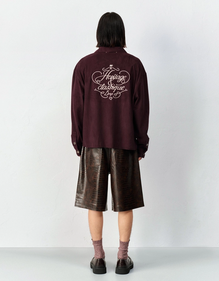 Рубашка-куртка boxy с вышивкой под искусственную замшу