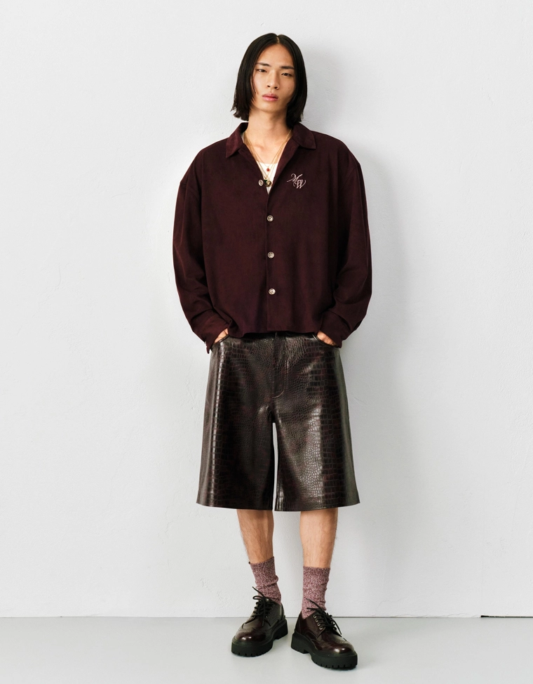 Рубашка-куртка boxy с вышивкой под искусственную замшу