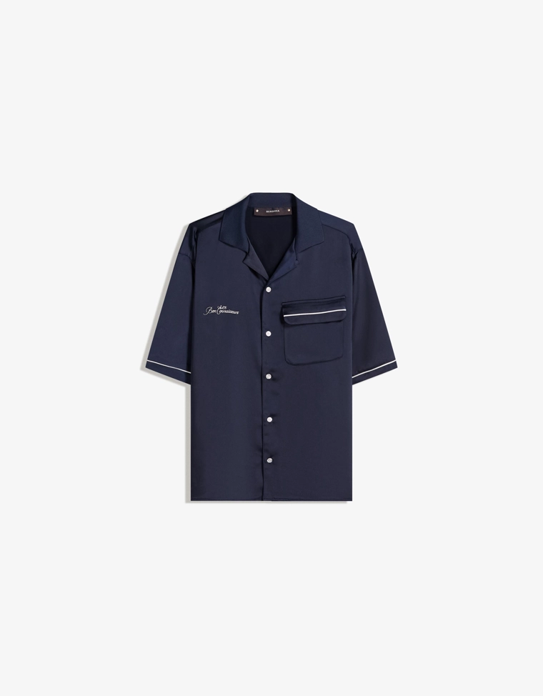 Укороченная рубашка из сатина с короткими рукавами