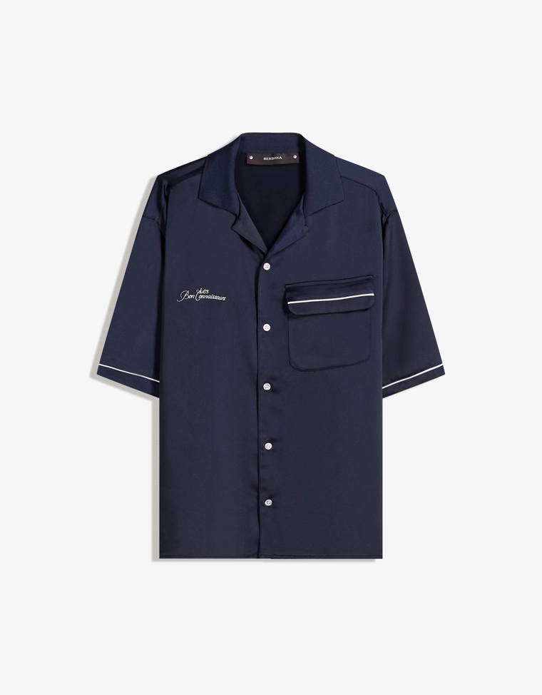 Укороченная рубашка из сатина с короткими рукавами