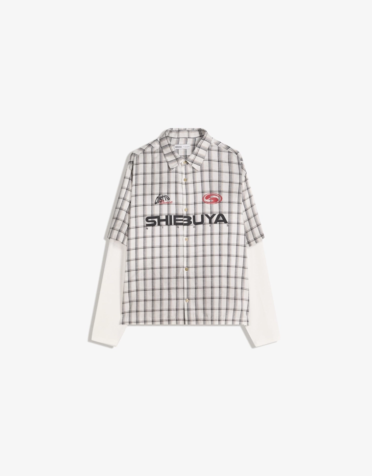 Рубашка свободного кроя в клетку с двойными рукавами