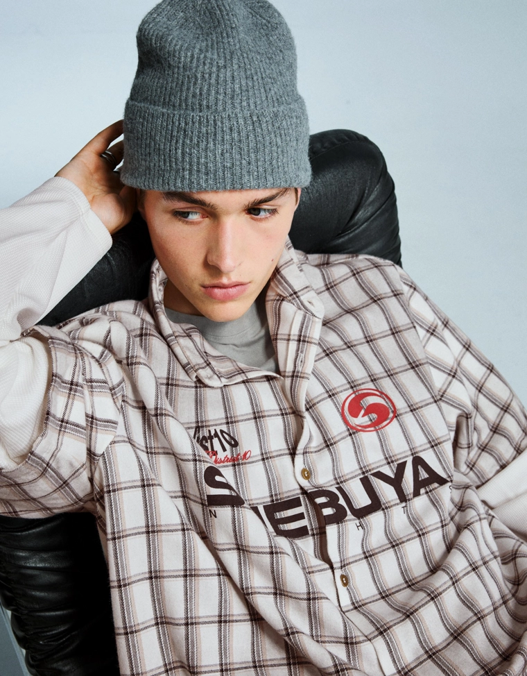 Рубашка свободного кроя в клетку с двойными рукавами