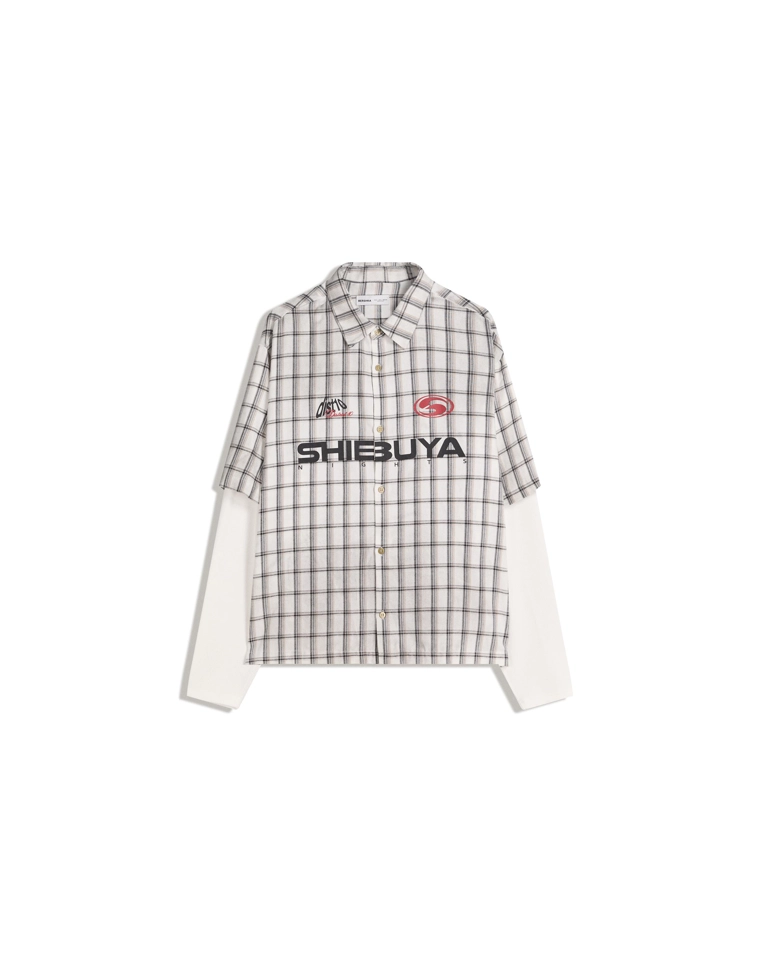 Рубашка свободного кроя в клетку с двойными рукавами