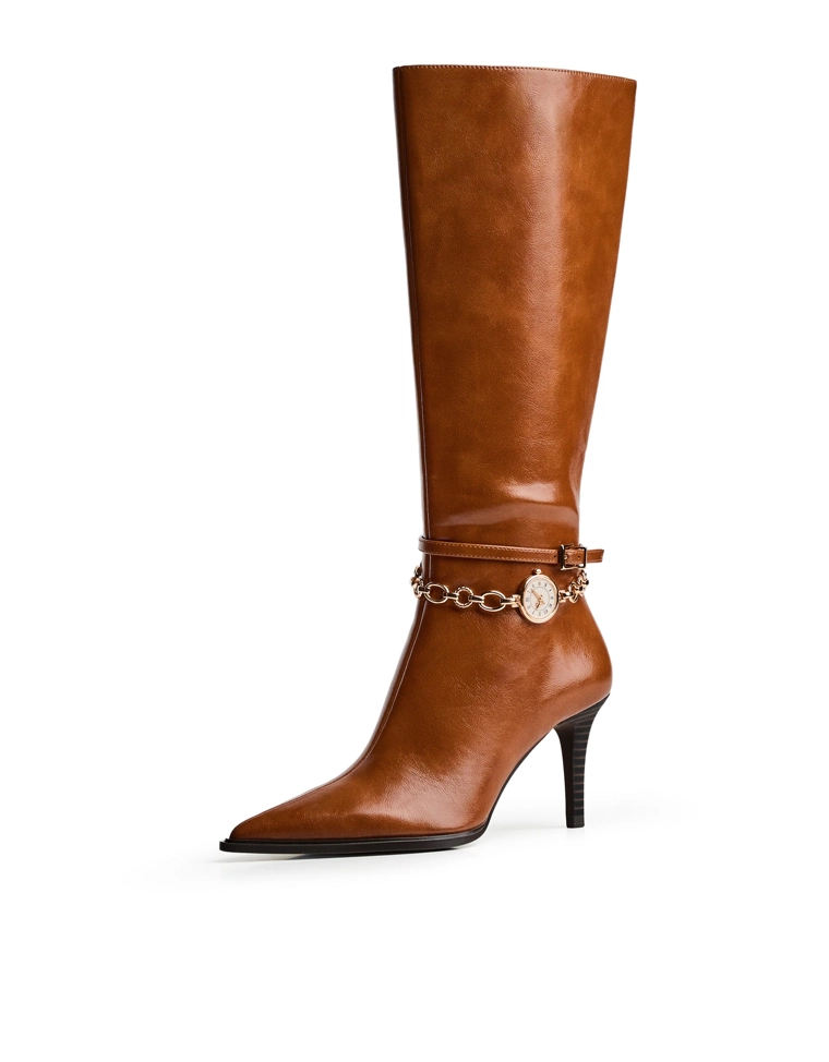 High-heel boots with watch detail