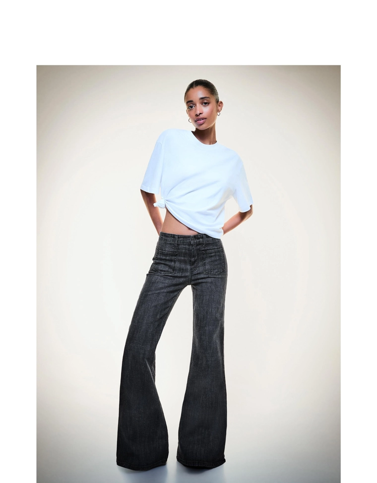 Джинсы клеш комфортные с карманами