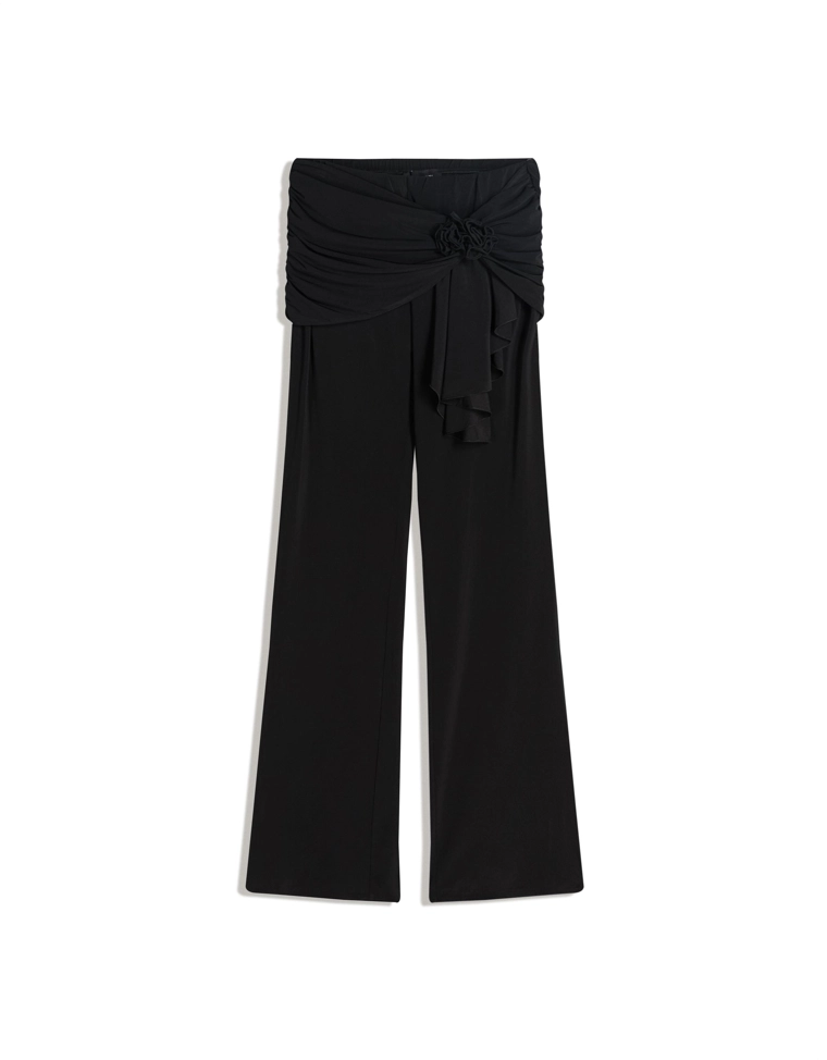 Брюки клеш с драпировкой и цветочным принтом