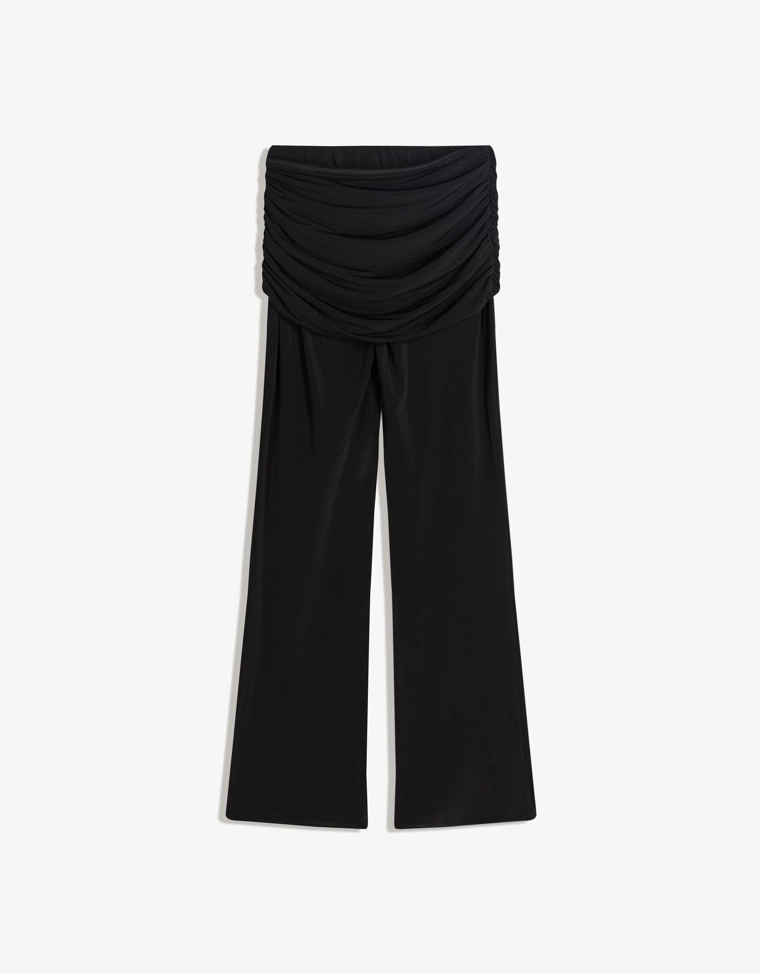 Брюки клеш с драпировкой и цветочным принтом