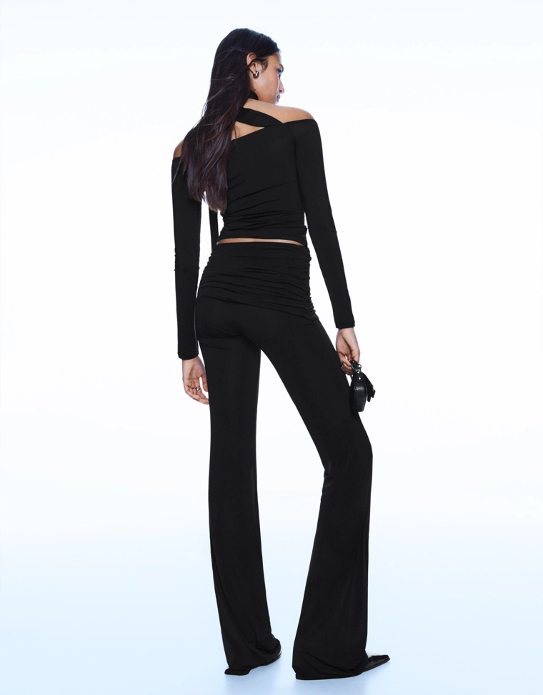 Брюки клеш с драпировкой и цветочным принтом