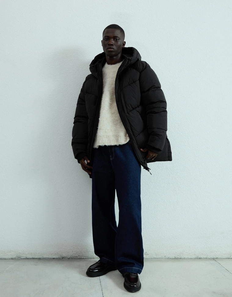 Длинное стеганое пальто