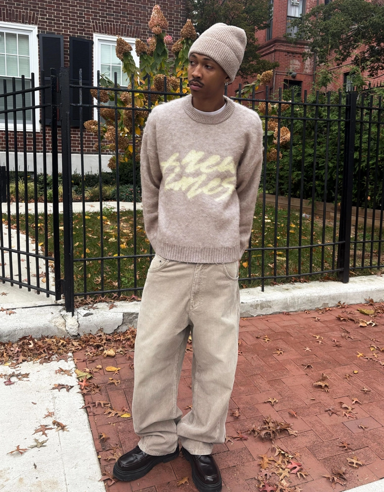 Свитер с эффектом начеса и принтом