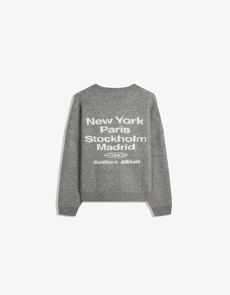 Свитер с вышивкой иллюстрации из жаккарда