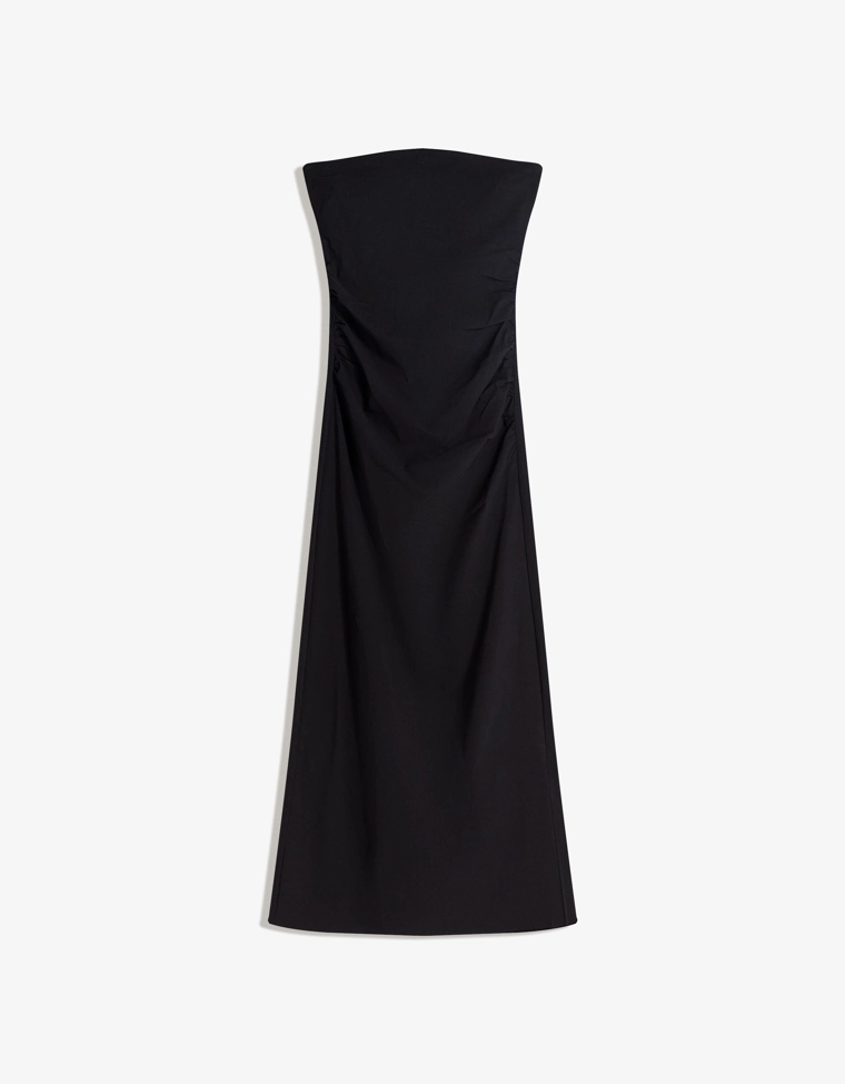 Платье миди из бенгалина с вырезом бандо