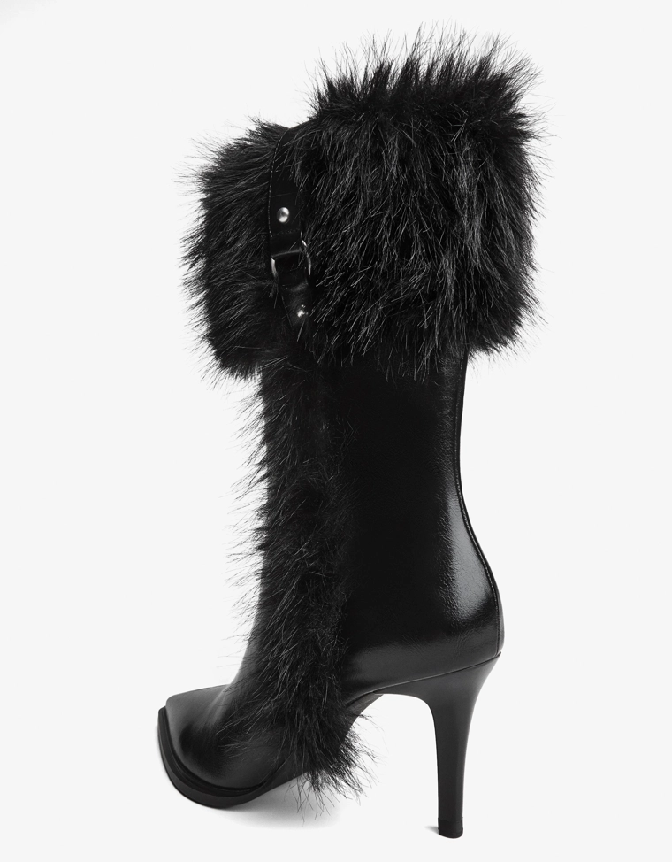 Heeled ankle boots with fur detail