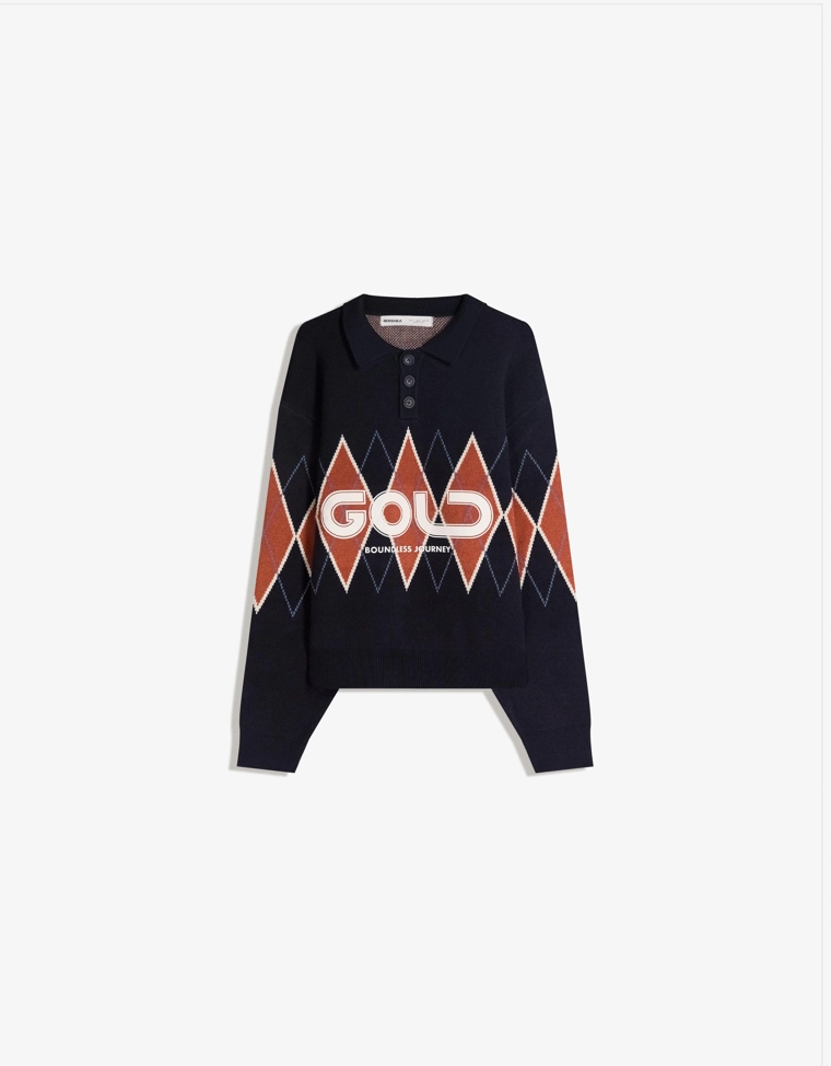 Свитер с принтом и воротником поло