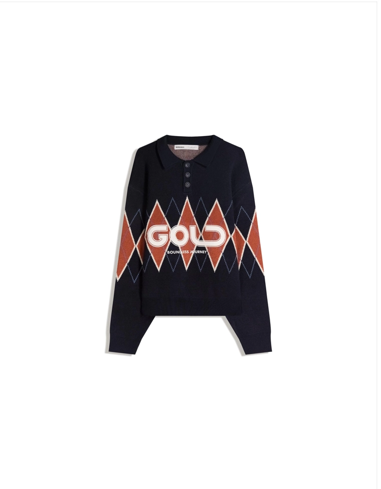 Свитер с принтом и воротником поло