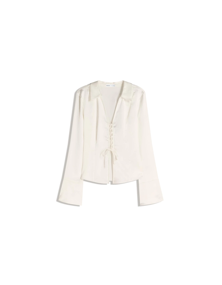 Сатиновая рубашка со шнуровкой