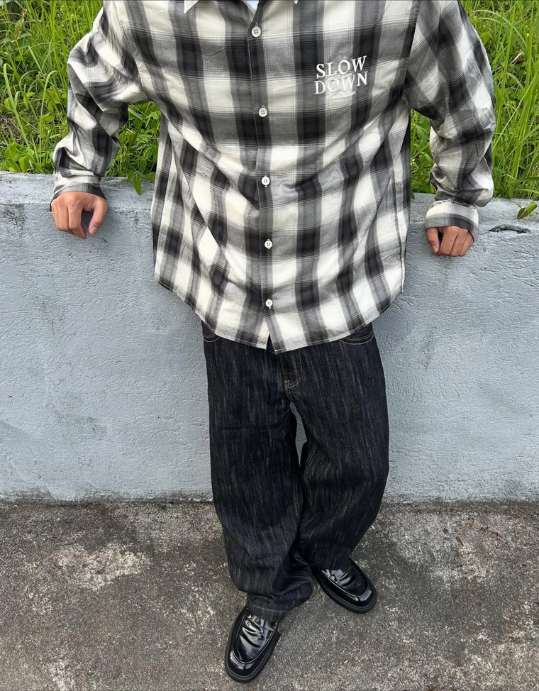 Рубашка в клетку с вышивкой на длинные рукава