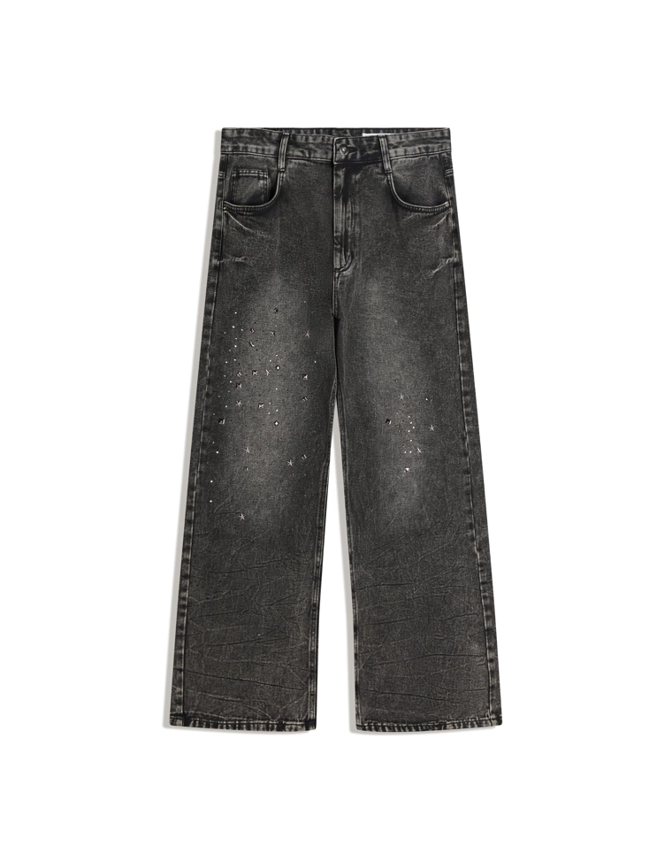 Расклешенные брюки с заклепками