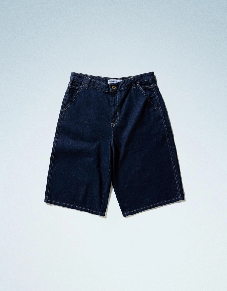 Джинсовые шорты-юбка скейтер на карманах