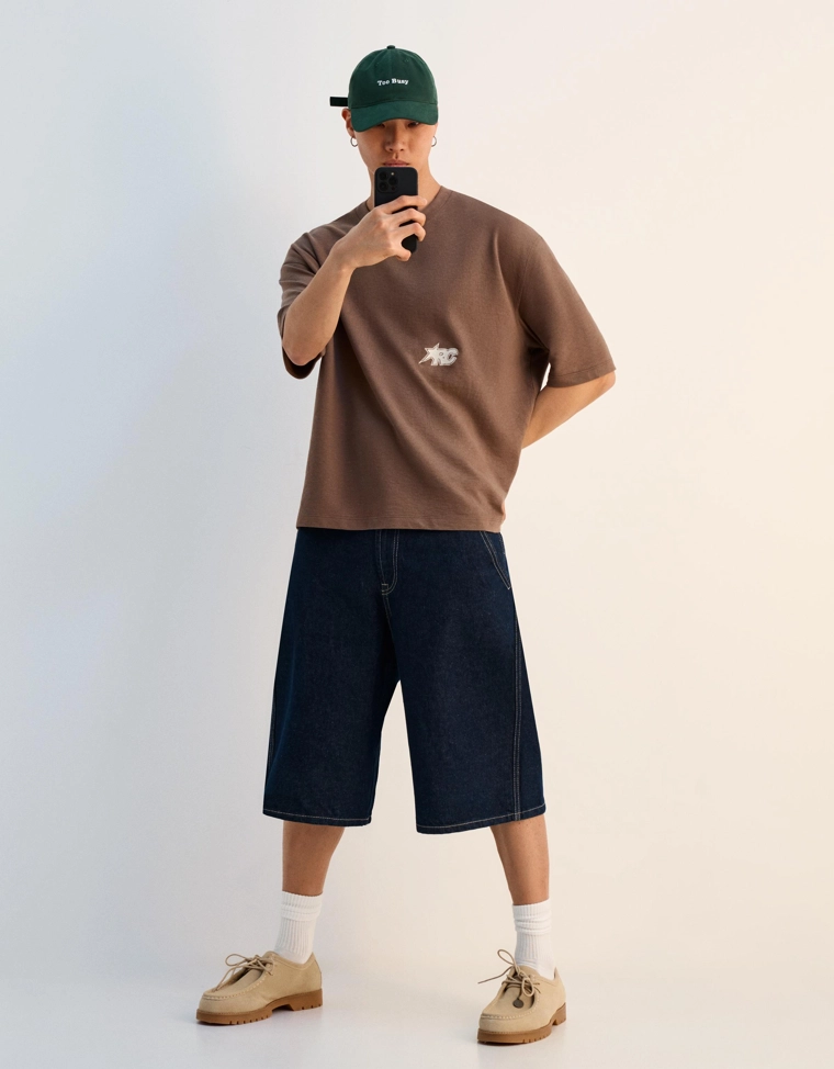 Джинсовые шорты-юбка скейтер на карманах