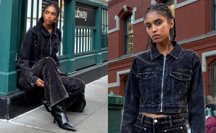 Джинсовая куртка с бархатистым рельефным принтом