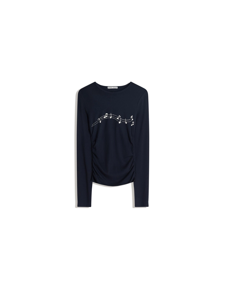 Футболка с длинными рукавами, принтом и сборками