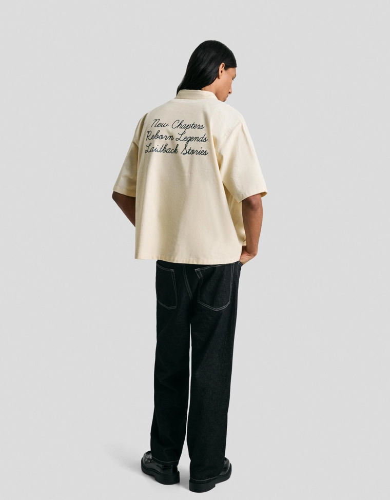 Рубашка с короткими рукавами из вельвета с вышивкой