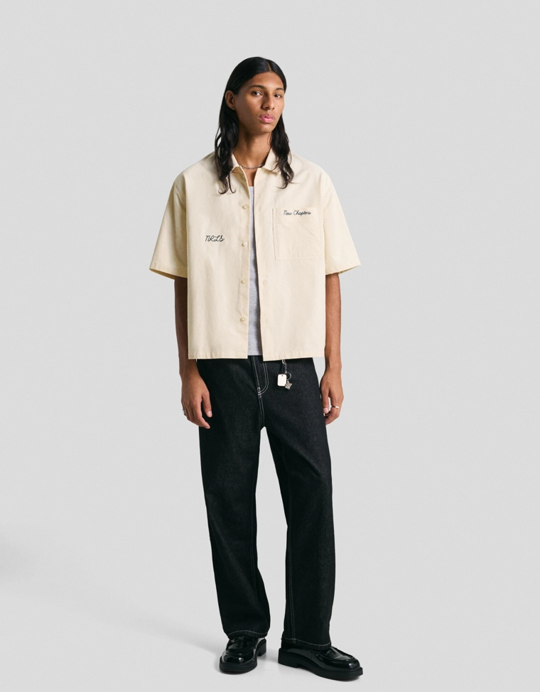 Рубашка с короткими рукавами из вельвета с вышивкой