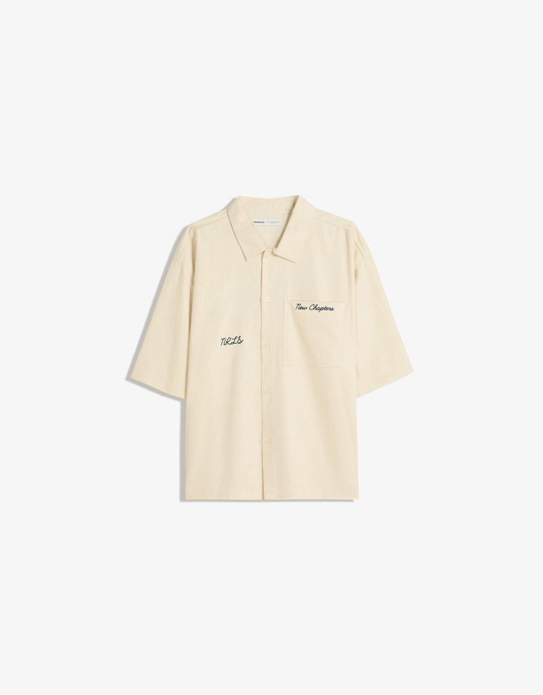 Рубашка с короткими рукавами из вельвета с вышивкой