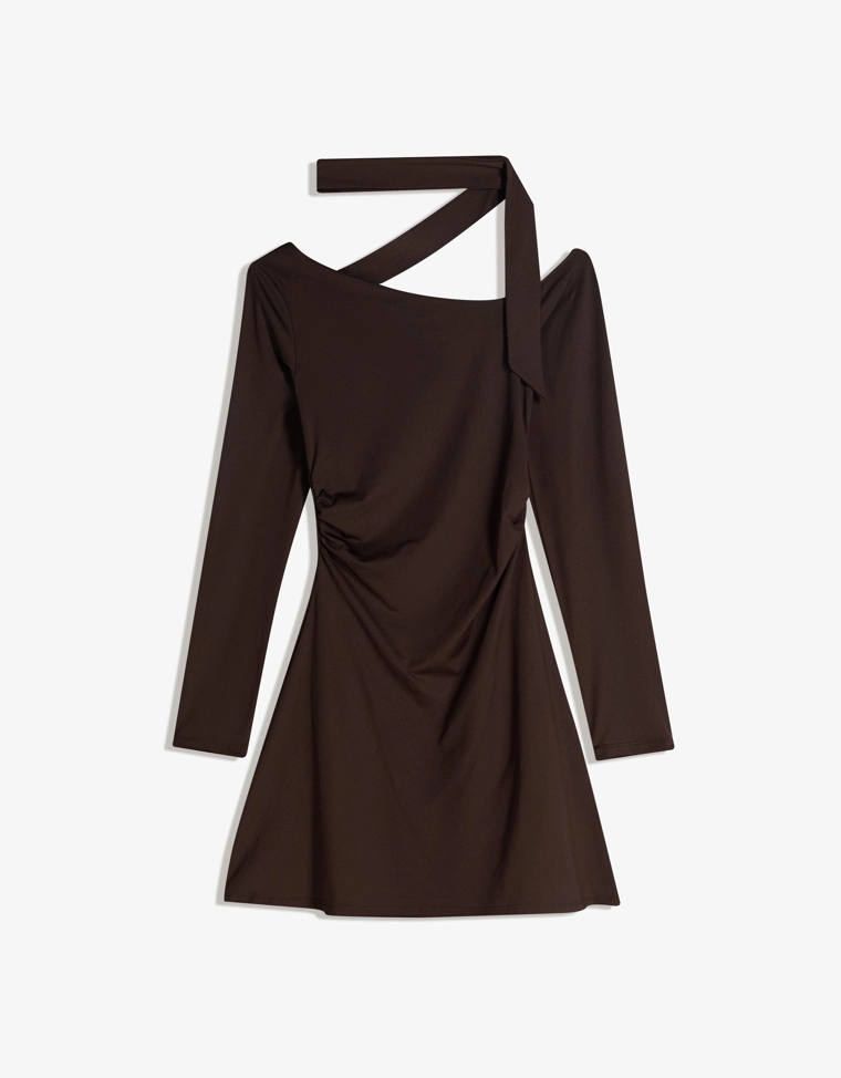 Мини-платье с длинными рукавами и деталью в виде платка