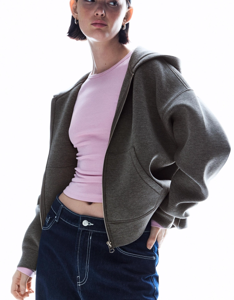 Толстовка оверсайз на молнии, с эффектом плотной синтетической ткани